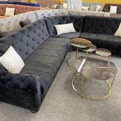 Black Velvet Living Room Sectional Sleeper - Delivery And Financing Available 