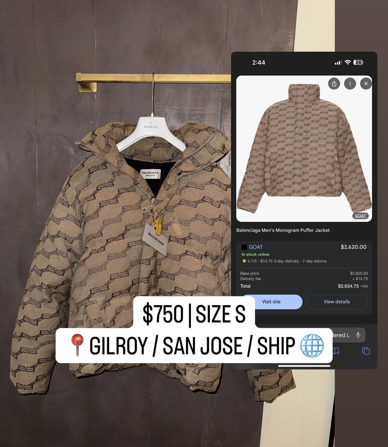 $750 SIZE S | Balenciaga Monogram Puffer Jacket