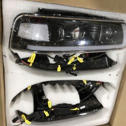 LED Headlights black Chrome 1999 To 2002 Chevy Silverado/Suburban/Tahoe 