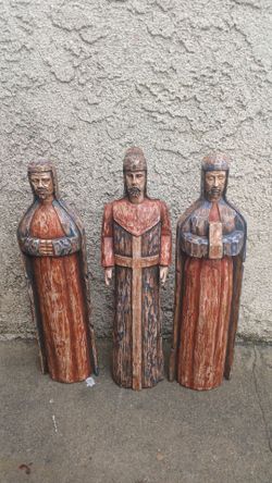 Rustic Old World Santos Wisemen 3 Resin Figurines Rustic Wood Look Brown 14 Inch