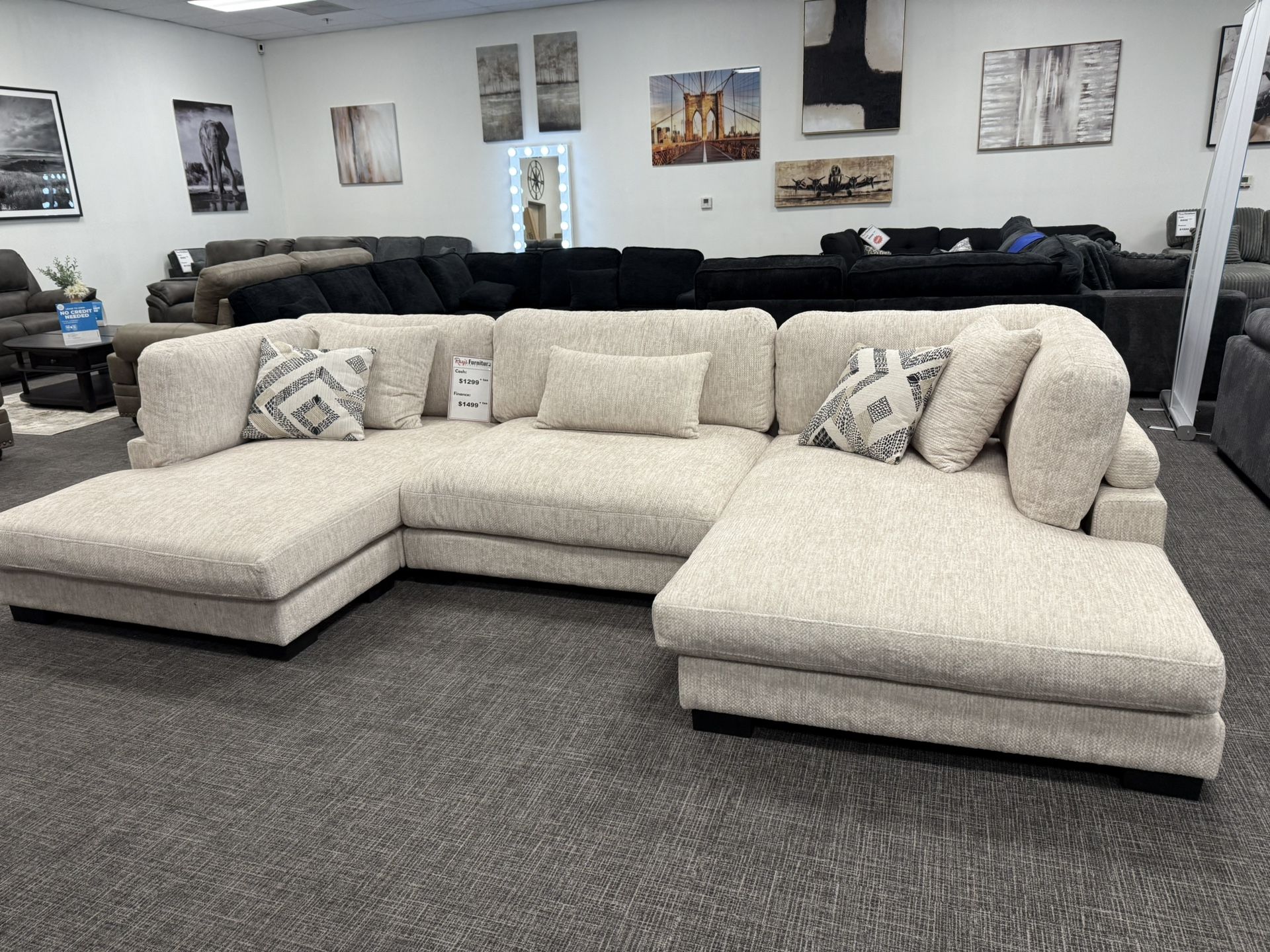 Beige XL Sectional Sofa Set - Free Delivery