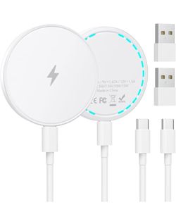 2 Pack 15W Magnetic Wireless Charger Fast Charging Pad with 4.2 FT Type C Cable Compatible with iPhone 17/16/15/14/13/12 Series & AirPods 4/3/2/Pro Ma