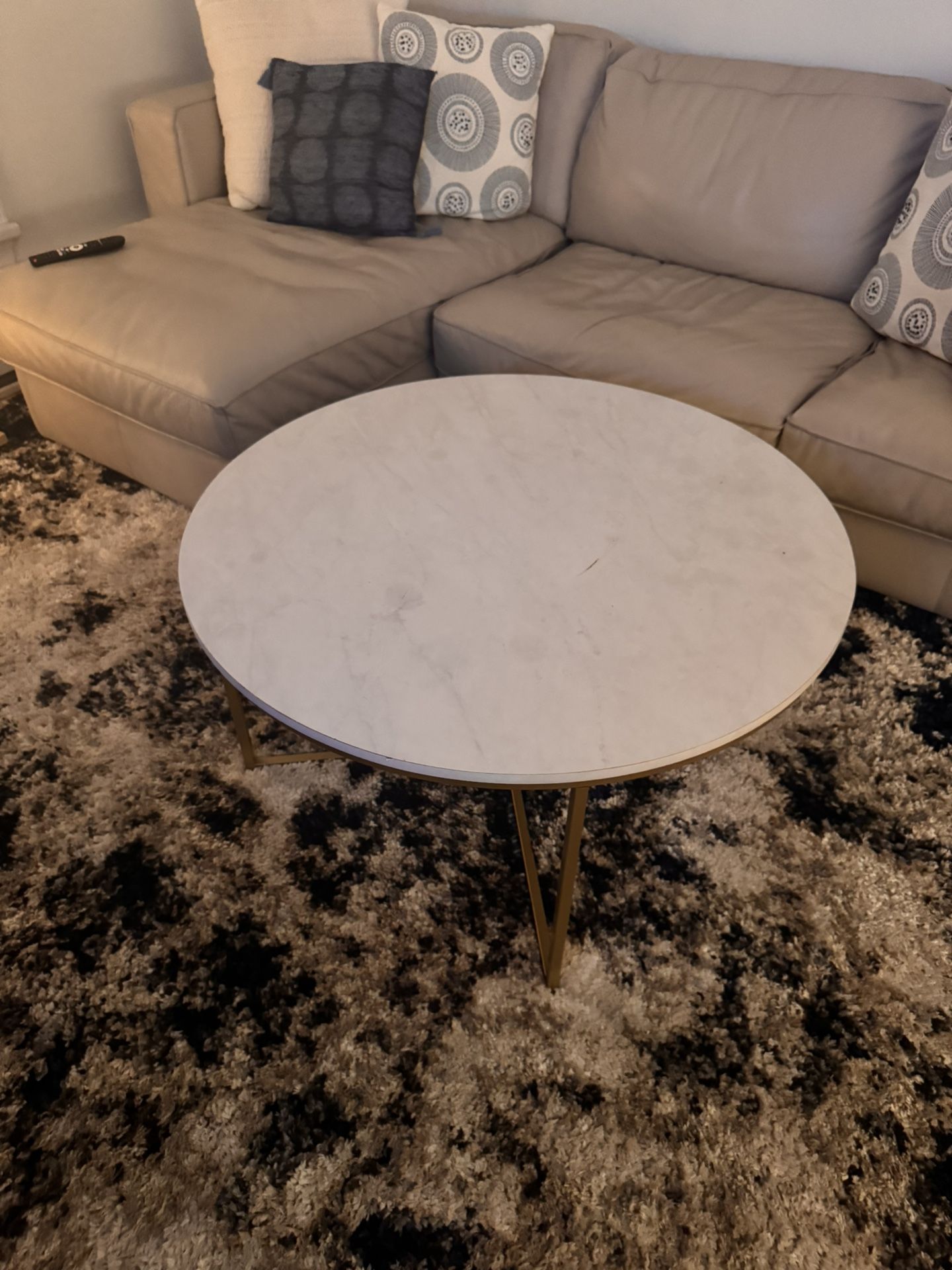 White And Gold Faux-Marble Coffee Table