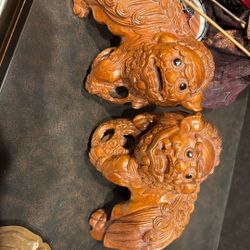Hand Carved Wooden Chinese Foo Dog