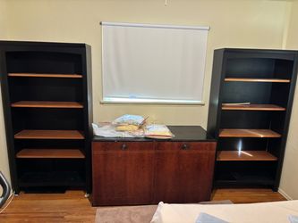 Black Bookcase with Wood Shelves – Set of 2