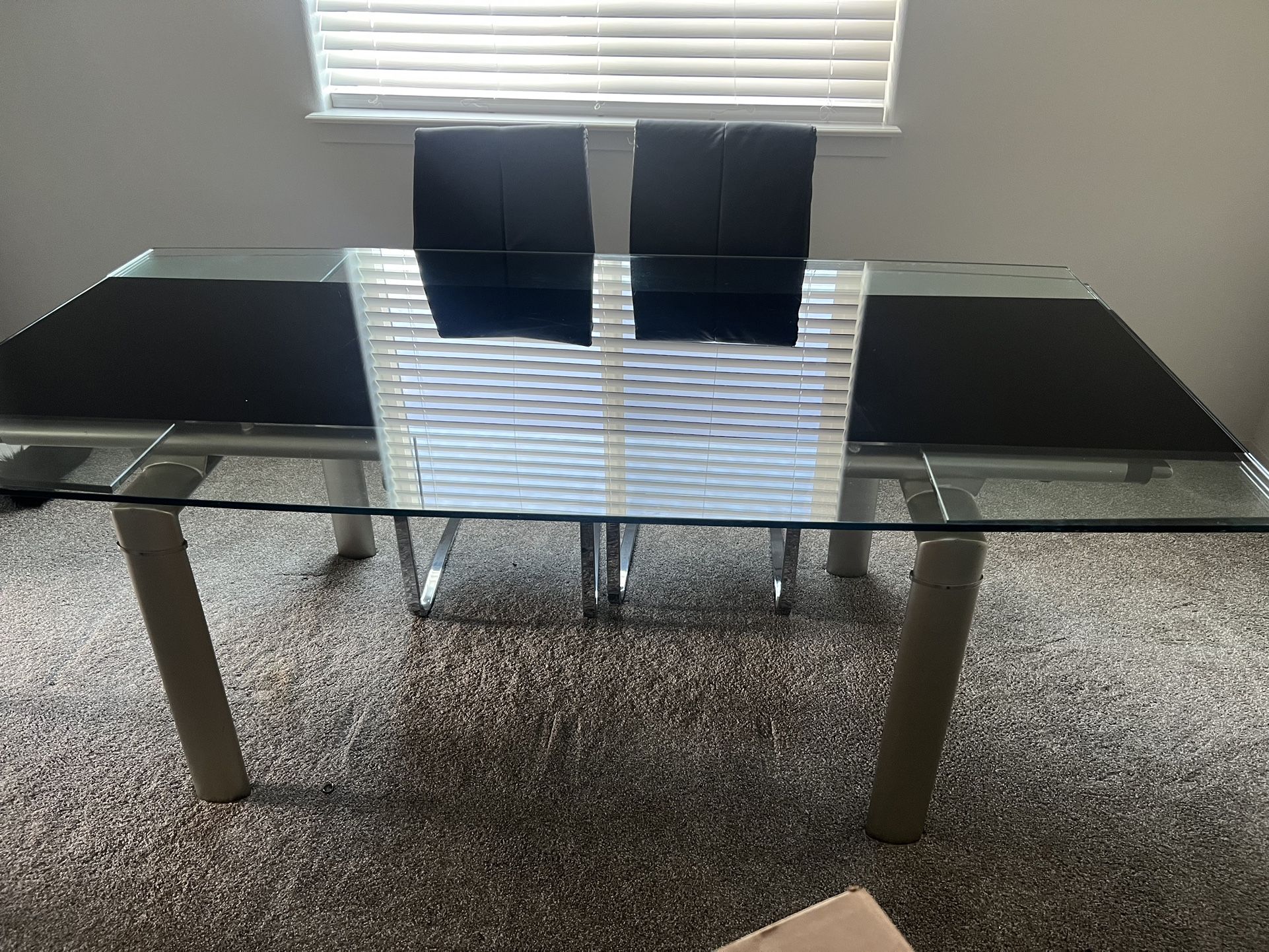 Extendable Glass Top Metal Base Dining Table