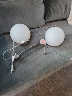 2 X 8 inch white and brushed chrome look globe lamps