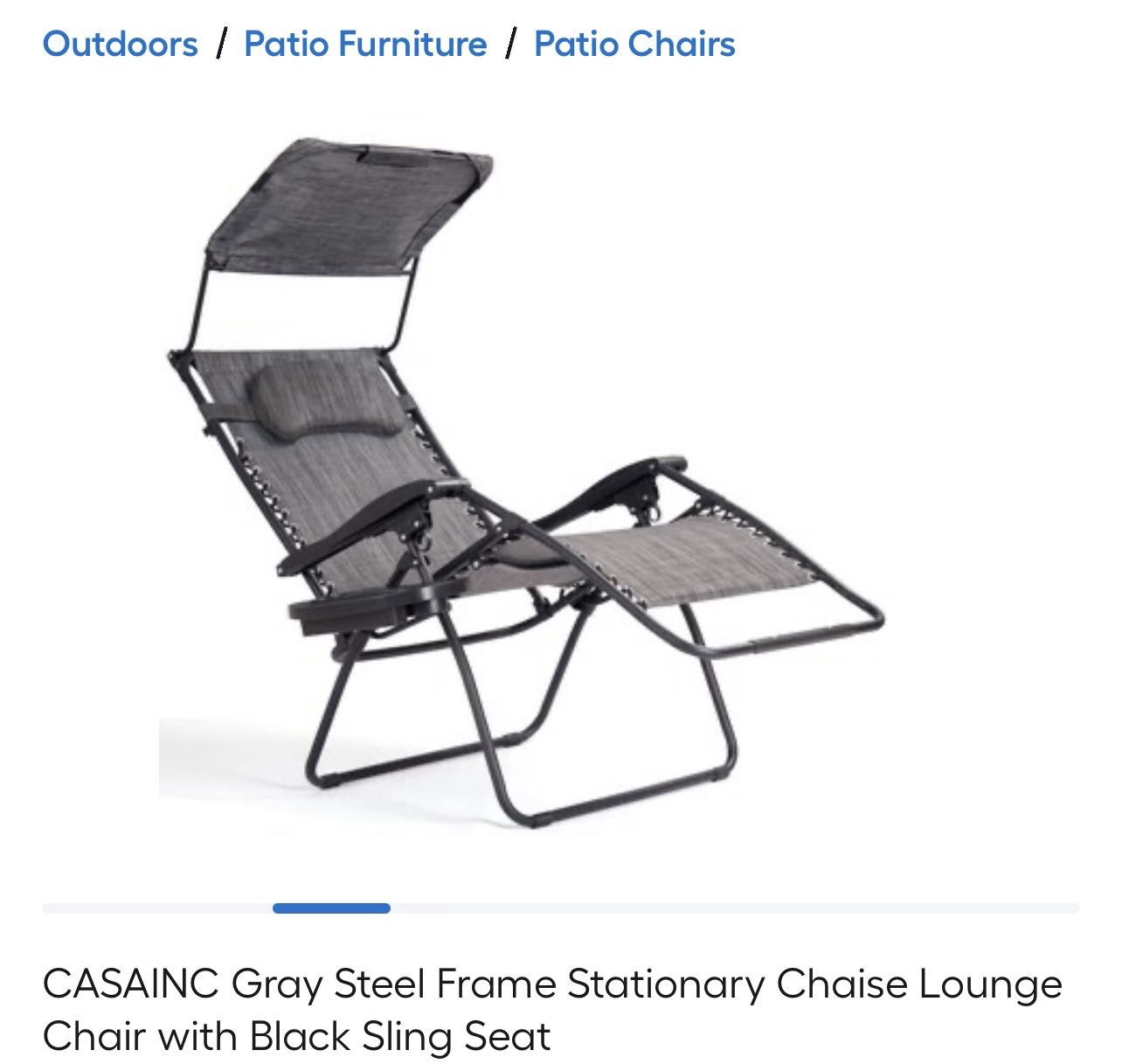 Folding Recliner Zero Gravity Lounge Chair W/ Shade Canopy Cup