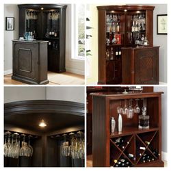 DARK CHERRY  OR GRAY FINISH CORNER CURIO STANDING BAR CABINET TABLE WINE STORAGE