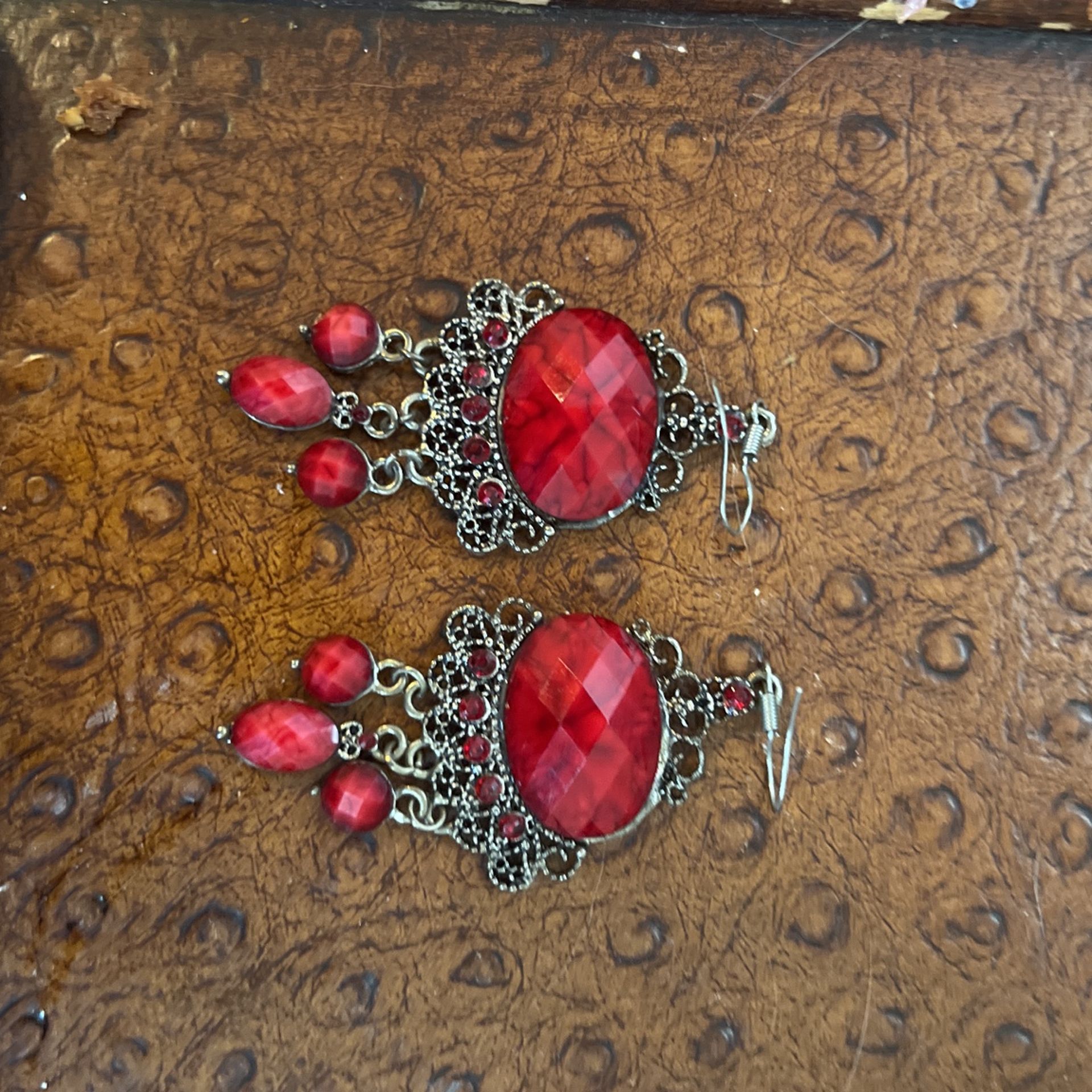 Red And Silver Earrings