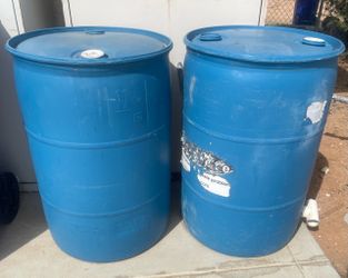 Blue Plastic 55-Gallon Drums