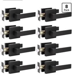 KNOBWELL 8 Pack Interior Door Handles Matte Black Modern Square Door Handle Knobs Classic No-Locking Passage Door Levers(No Lock, No Key)