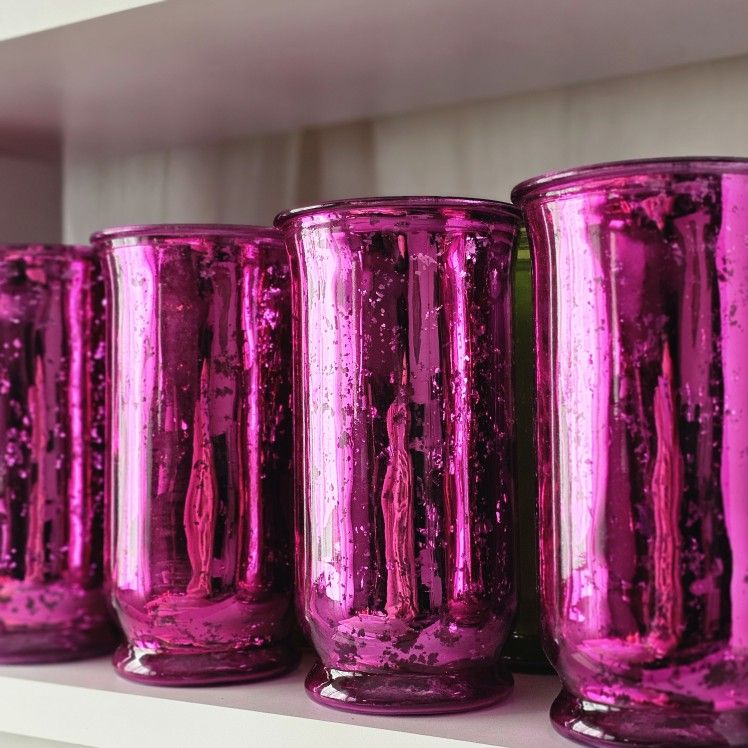 Hot Pink Mercury Glass Style Vases Candleholders