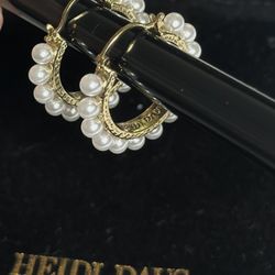 Heidi Daus Simulated Pearl Small Hoop Pierced Earrings Pearls