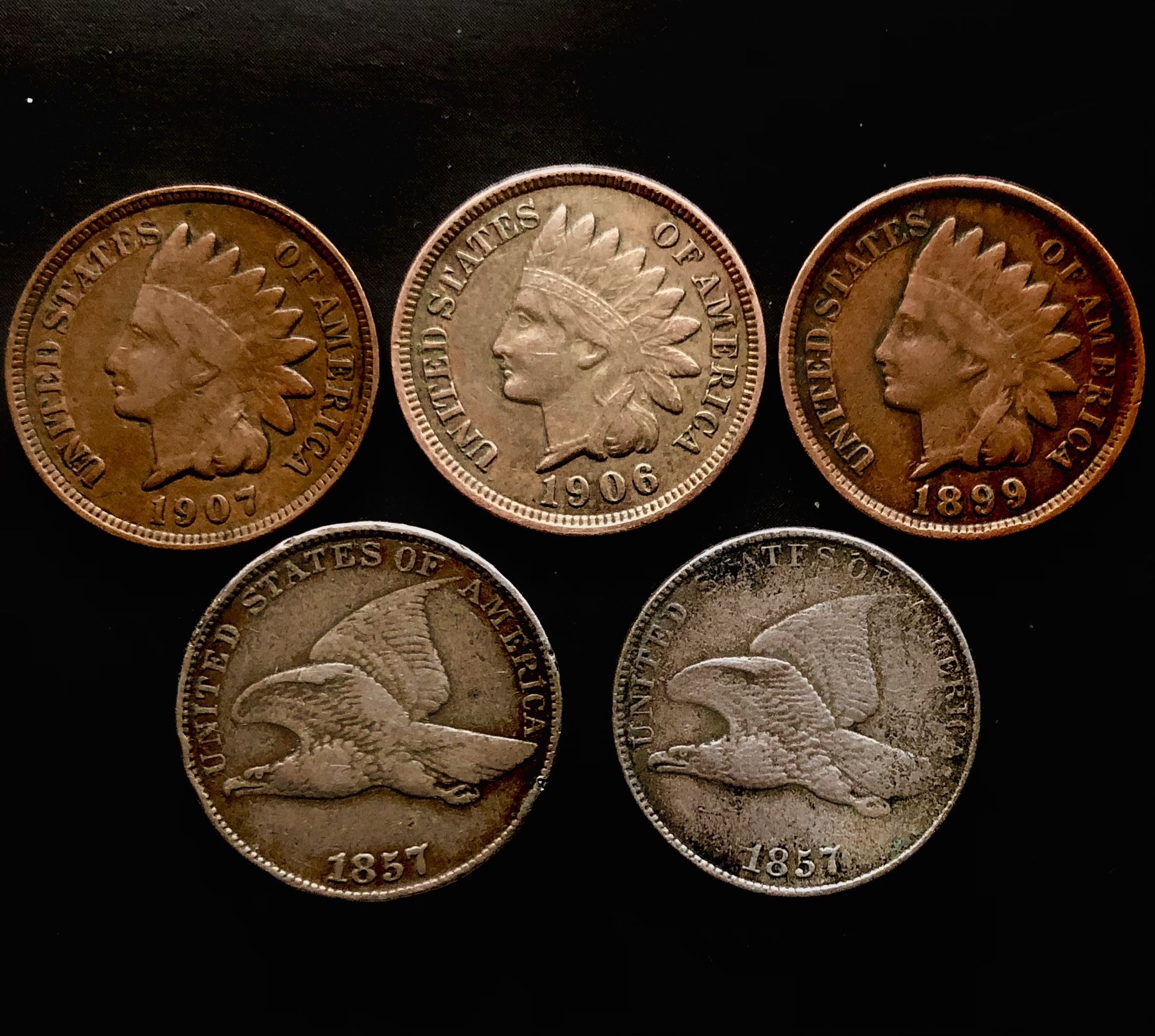 1857 Flying Eagle Cents And Indian Head Coin Lot