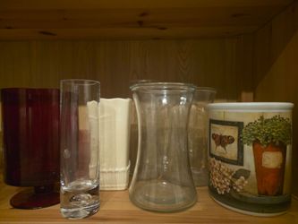 Vase Bundle — 7 Assorted Vases (Glass, Ceramic, Amber Glass)