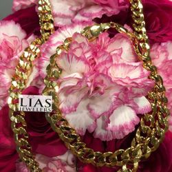 New 18k Yellow Gold Cuban Link Chain and Bracelet 