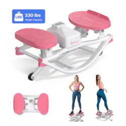 New Merach Full Body Rocking 3D Motion Stair Stepper With Resistance Bands White/Pink