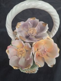 Vintage Capodimonte Italian Porcelain Floral Basket centerpiece