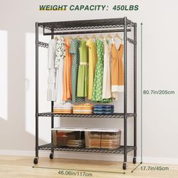 LEHOM G1L 3 Tiers Garment Rack with Storage Shelves