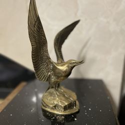 1992 Brass Bird Sculpture- Flying Bird Figurine made in Korea 9”T