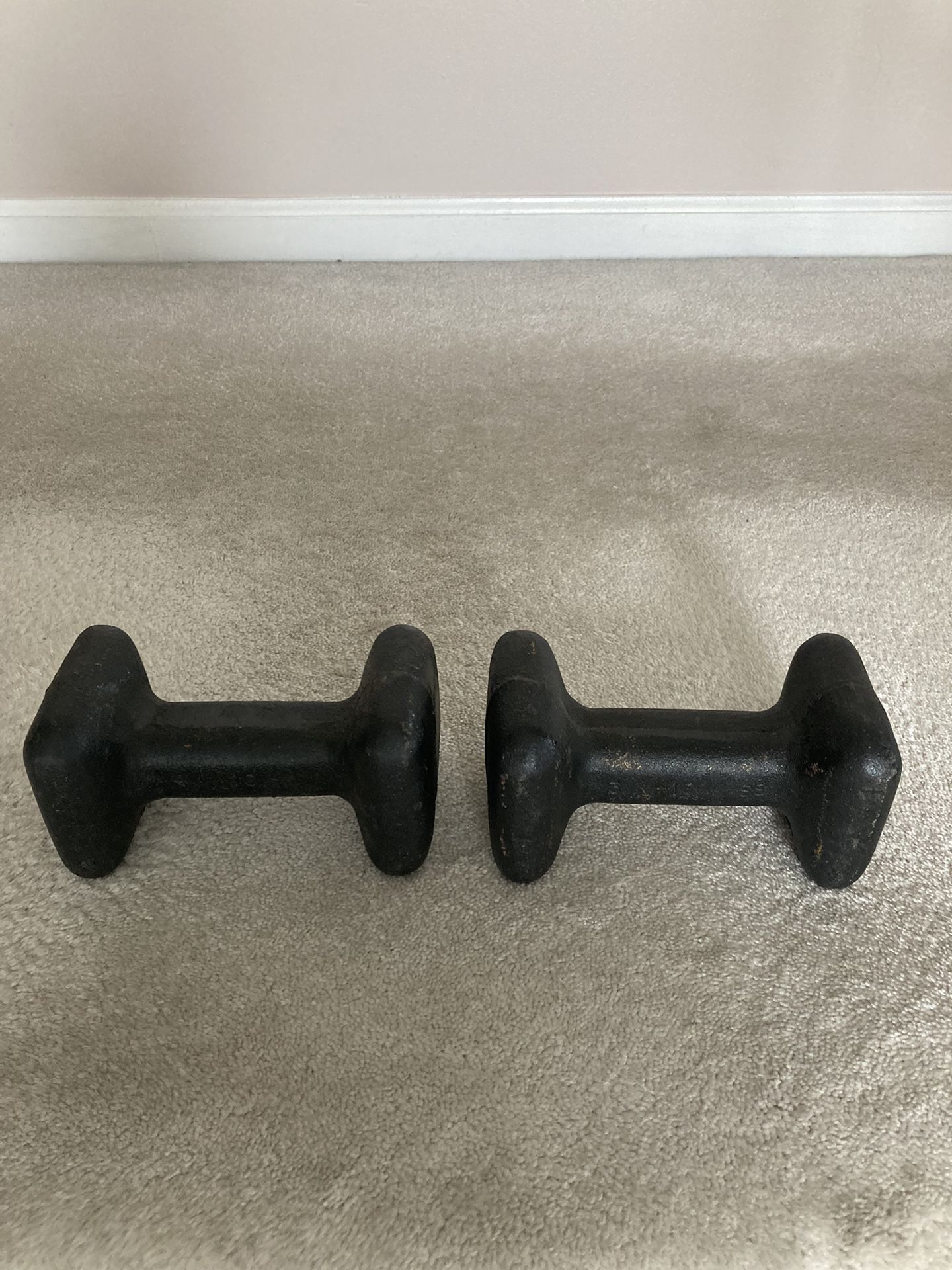 Vintage Billard 10lb. Solid Iron Dumbbell Set, “Statesman Non-Mar Dumbbells” - With Original Box & Instructions