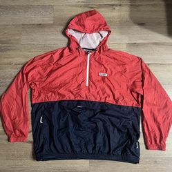 Columbia Jacket Men’s Size XXL Red Blue Hooded Anorak Lightweight Windbreaker