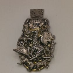 Vintage Noah's Ark Scarf/ Pendant, copper, goldtone, and silvertone 3"