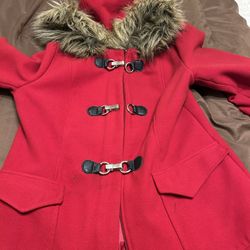 Red Winter Coat with Faux Fur Hood – Style & Co – Size M