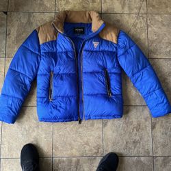 GUESS Blue & Brown Puffer Coat