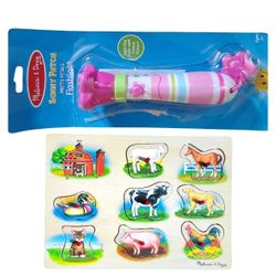 Melissa & Doug's SUNNY PATCH PRETTY PETALS Flashlight ..AND.. Wooden Farm Puzzle