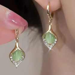 1pair Light Luxury Elegant Green Opal Women's Earrings Dating Banquet Party Gift

