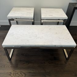 Marble Contemporary Coffee And Side Table Set