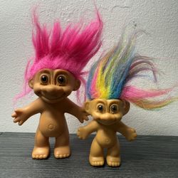 Vintage Troll Dolls Rainbow And Pink Hair