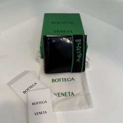 Bottega Veneta Black Crinkle Patent Leather Bifold Wallet, NWB