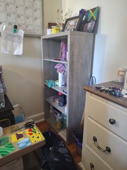 Gray bookshelf