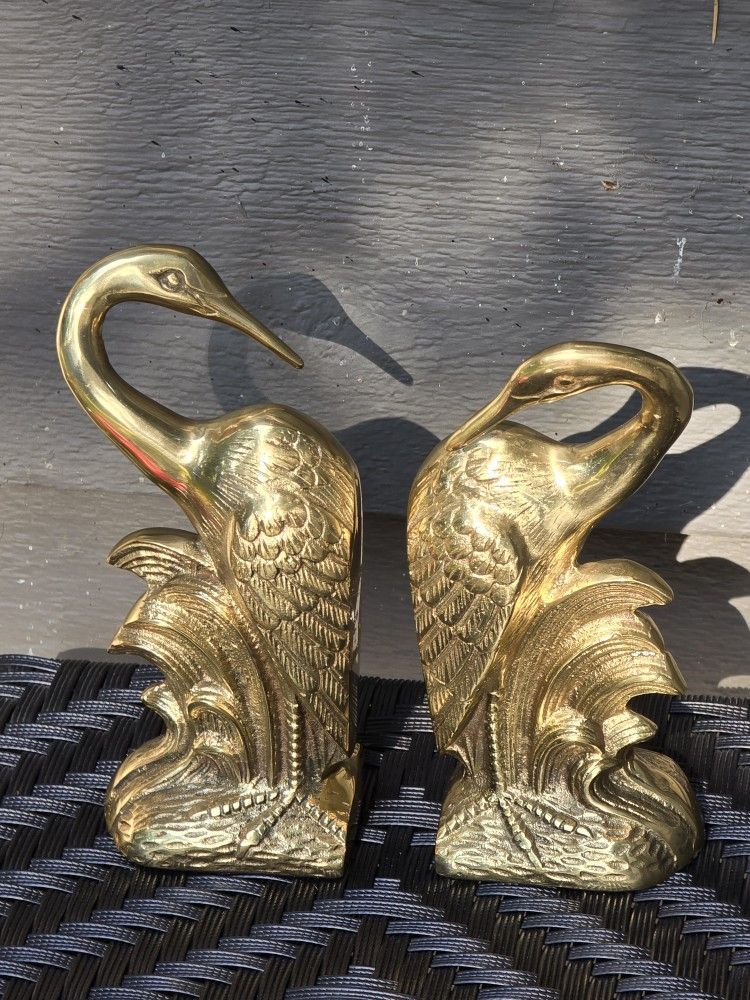 MCM Brass Crane Heron Bookends