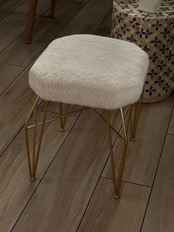 White Faux Fur Gold Ottoman
