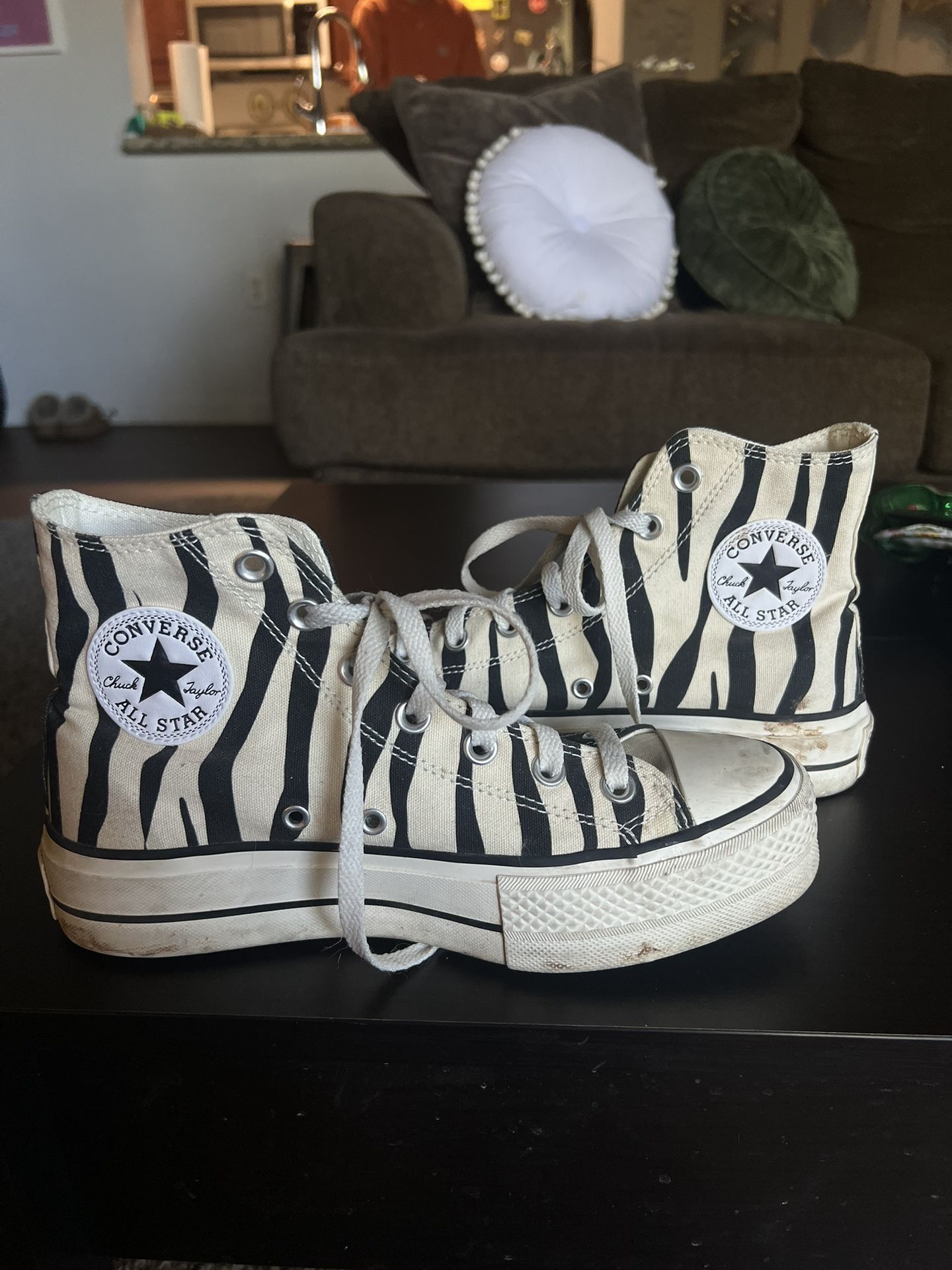 High-Top Zebra/Black Platform Converse