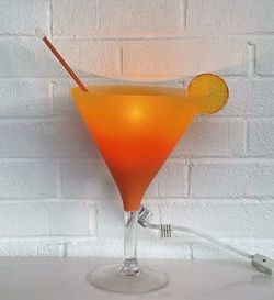 Vintage Orange Martini Cocktail Glass Novelty Lamp Light w/ Straw & Orange Slice
