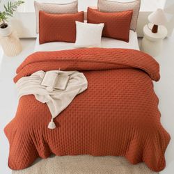 Andency Juego de ropa de cama tamaño California King (112 x 104 pulgadas), colcha de 3 piezas de color naranja quemado, colcha de verano bohemia terra