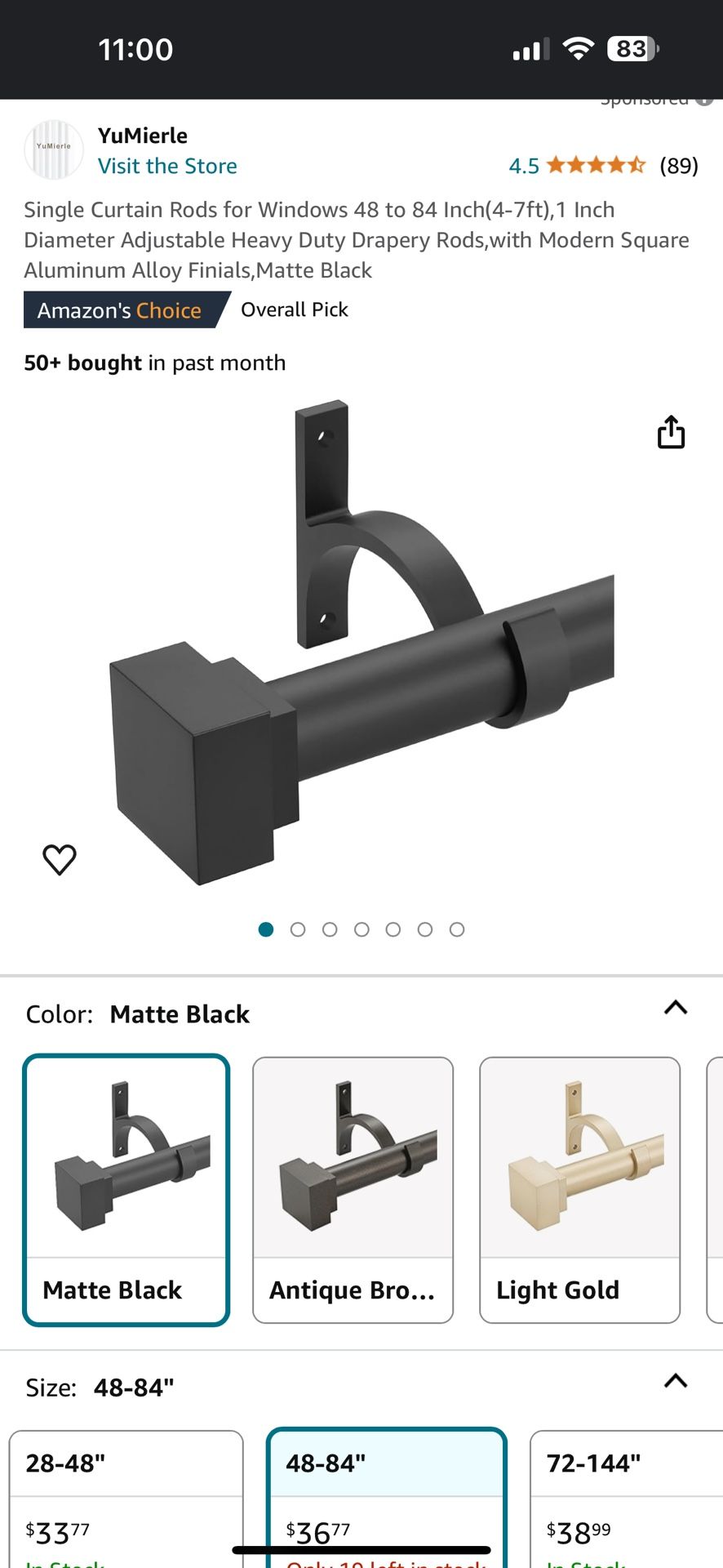 Matte black Curtain Rod