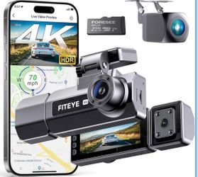 3 Channel 4K Dash Cam Front Rear Cabin GPS WiFi App Night Vision 64GB 160° Wide