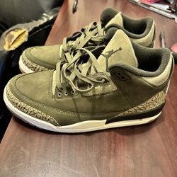 Air Jordan 3 Retro "Family Affair" sneaker in a medium olive nubuck material.