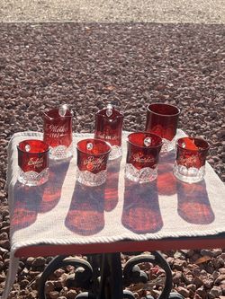 7pc Antique EAPG Ruby Stained Souvenir Glass Collection (Button Arches, c.1(contact info removed)