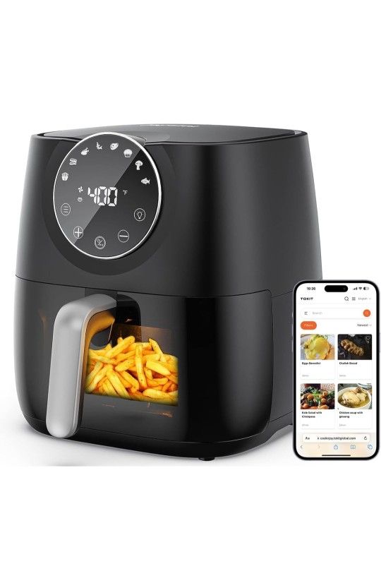 JOYAMI Air Fryer 6 QT, Air Fryer with Window, Online Recipes, 8 Cooking Functions for Air Fry, Bake, Roast, Broil & More, Nonstick Basket Dishwasher S