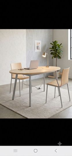 Vintage 90s IKEA Office Set Effektiv Oval Desk Prioritet Legs and Pair of Assar Accent Armchairs