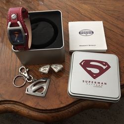 Fossil SUPERMAN Watch, Keychain & Cuff Links
