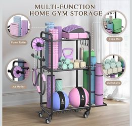 Brand new multi functional home gym storage rack with Wheels