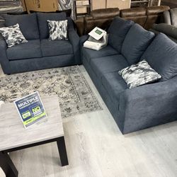 BLUE SOFA & LOVESEAT 